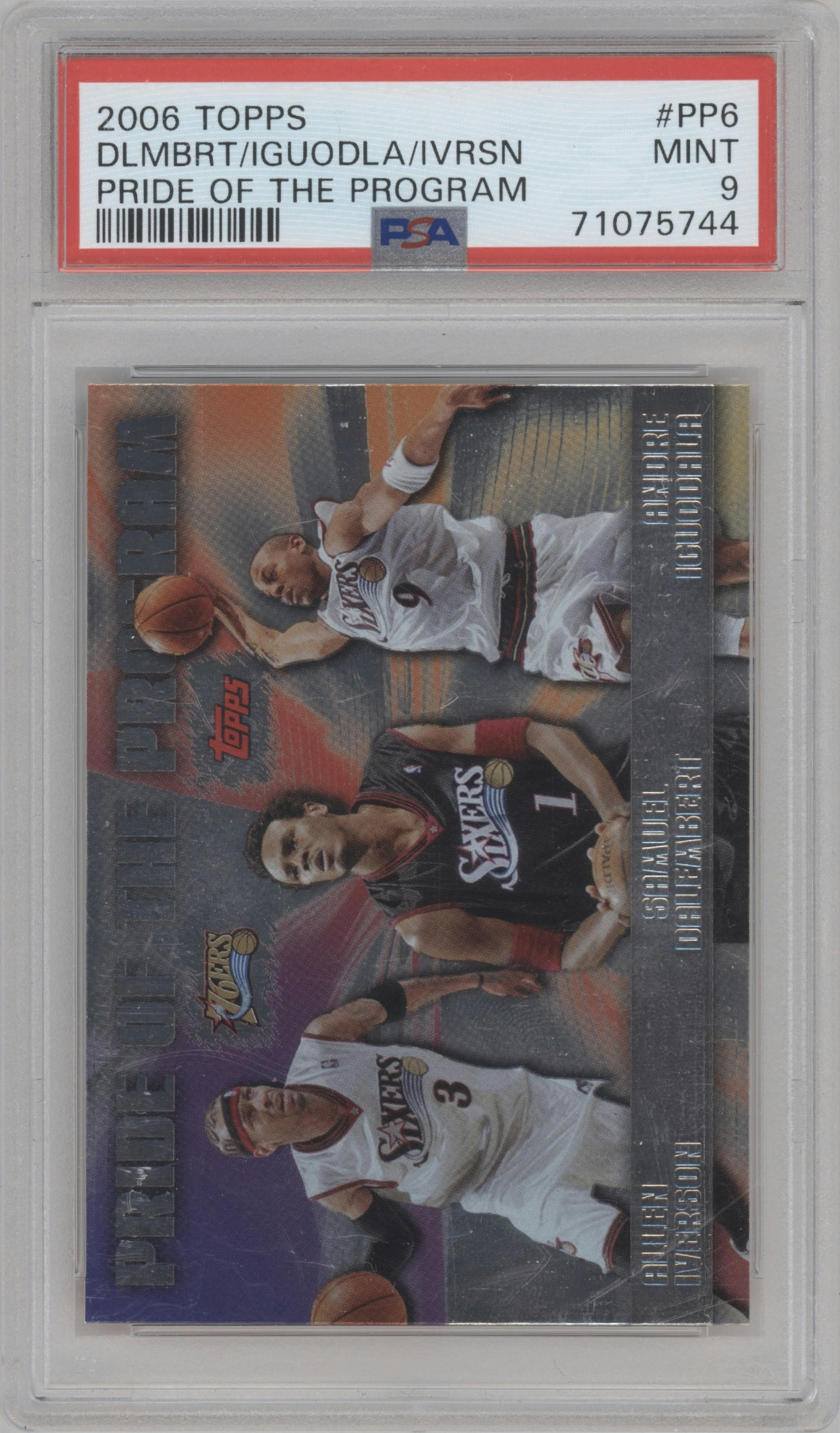 Allen Iverson/Samuel Dalembert/Andre Iguodala from the 2006-07 Topps set graded by PSA and given an overall grade of 9.