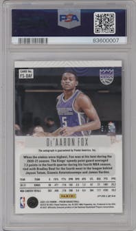 De'Aaron Fox from the 2021-22 Panini Prizm  set featuring a Premium Set parallel graded by PSA and given an overall grade of 9.