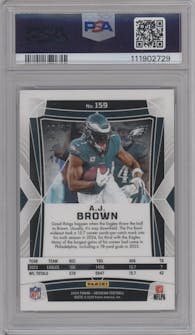 A.J. Brown from the 2024 Panini Obsidian set featuring a Gold parallel graded by PSA and given an overall grade of 10.