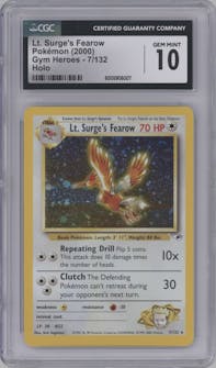 Lt. Surge's Fearow from the 2000 Pokemon GH set graded by CSG and given an overall grade of 10.
