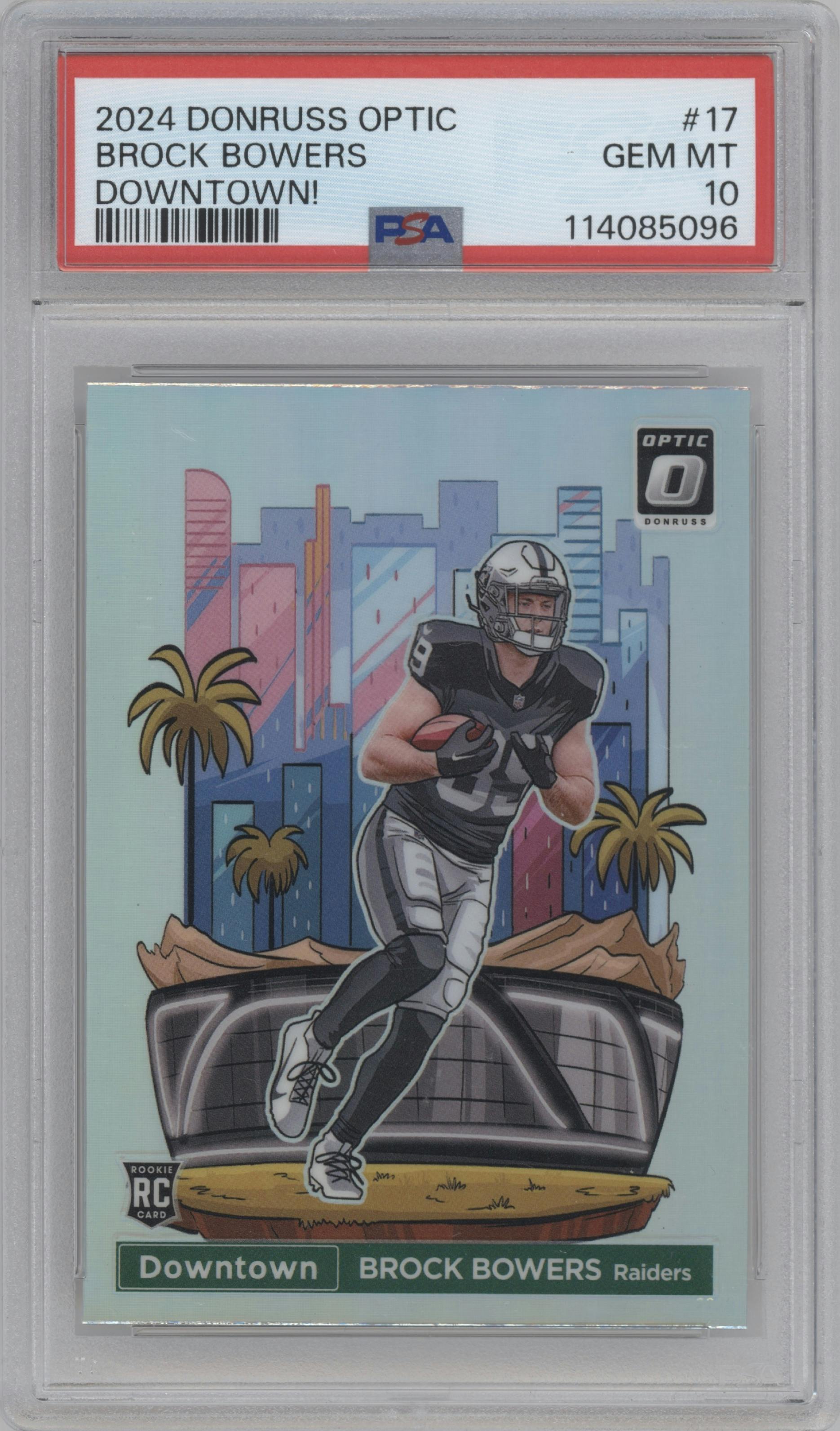 Brock Bowers from the 2024 Donruss Optic set graded by PSA and given an overall grade of 10.