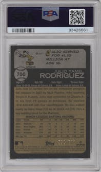 Julio Rodriguez from the 2022 Topps Heritage High Number set featuring a Refractor parallel graded by PSA and given an overall grade of 9.