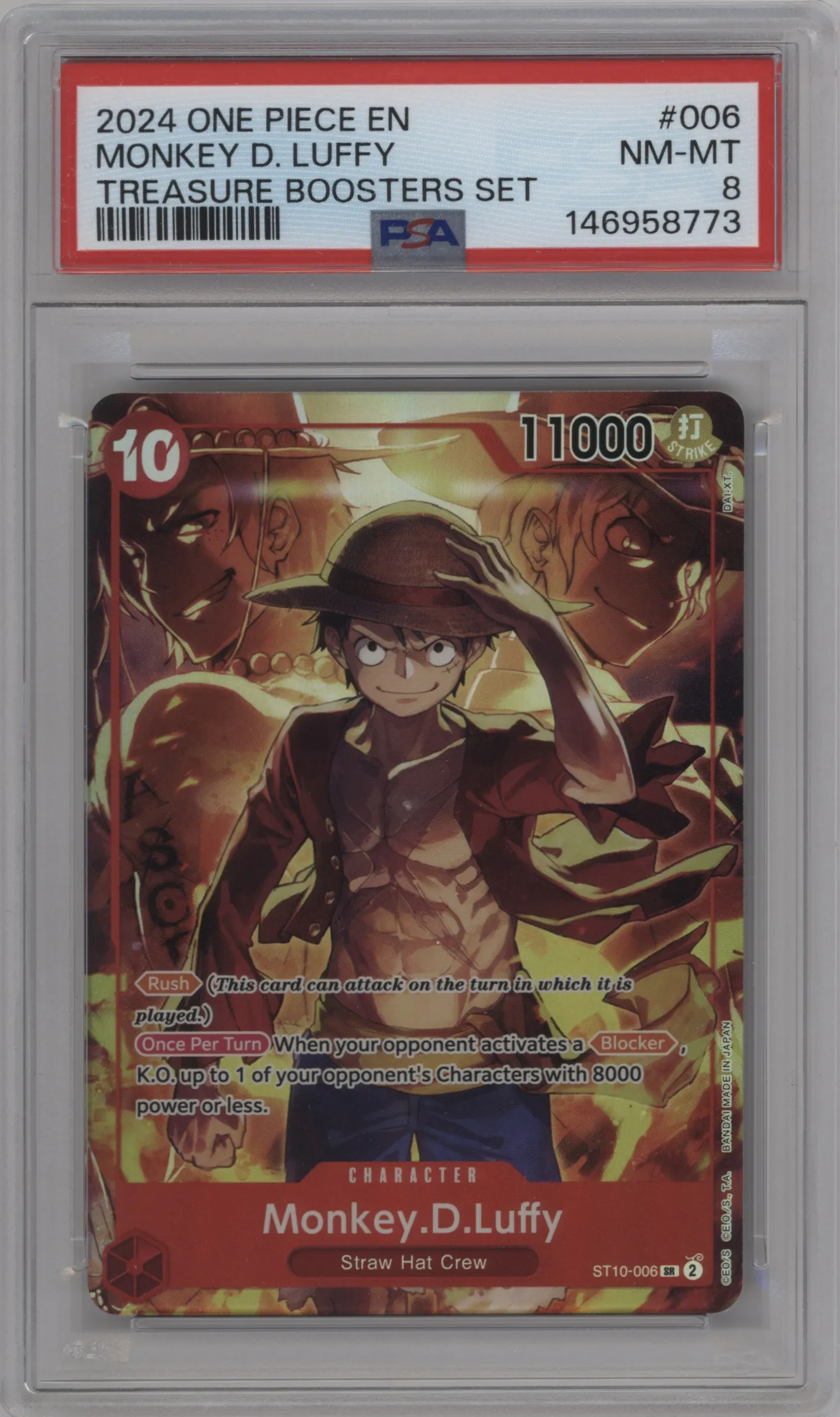 2024 One Piece Treasure Boosters Set Monkey.D.Luffy SR #ST10-006 SR PSA 8