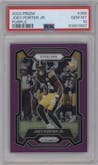 Joey Porter Jr. from the 2023 Panini Prizm set featuring a Purple Prizm parallel graded by PSA and given an overall grade of 10.