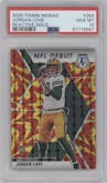 Jordan Love from the 2020 Panini Mosaic set featuring a Reactive Gold parallel graded by PSA and given an overall grade of 10.