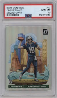 Drake Maye from the 2024 Donruss set graded by PSA and given an overall grade of 10.