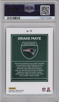 Drake Maye from the 2024 Donruss set graded by PSA and given an overall grade of 10.