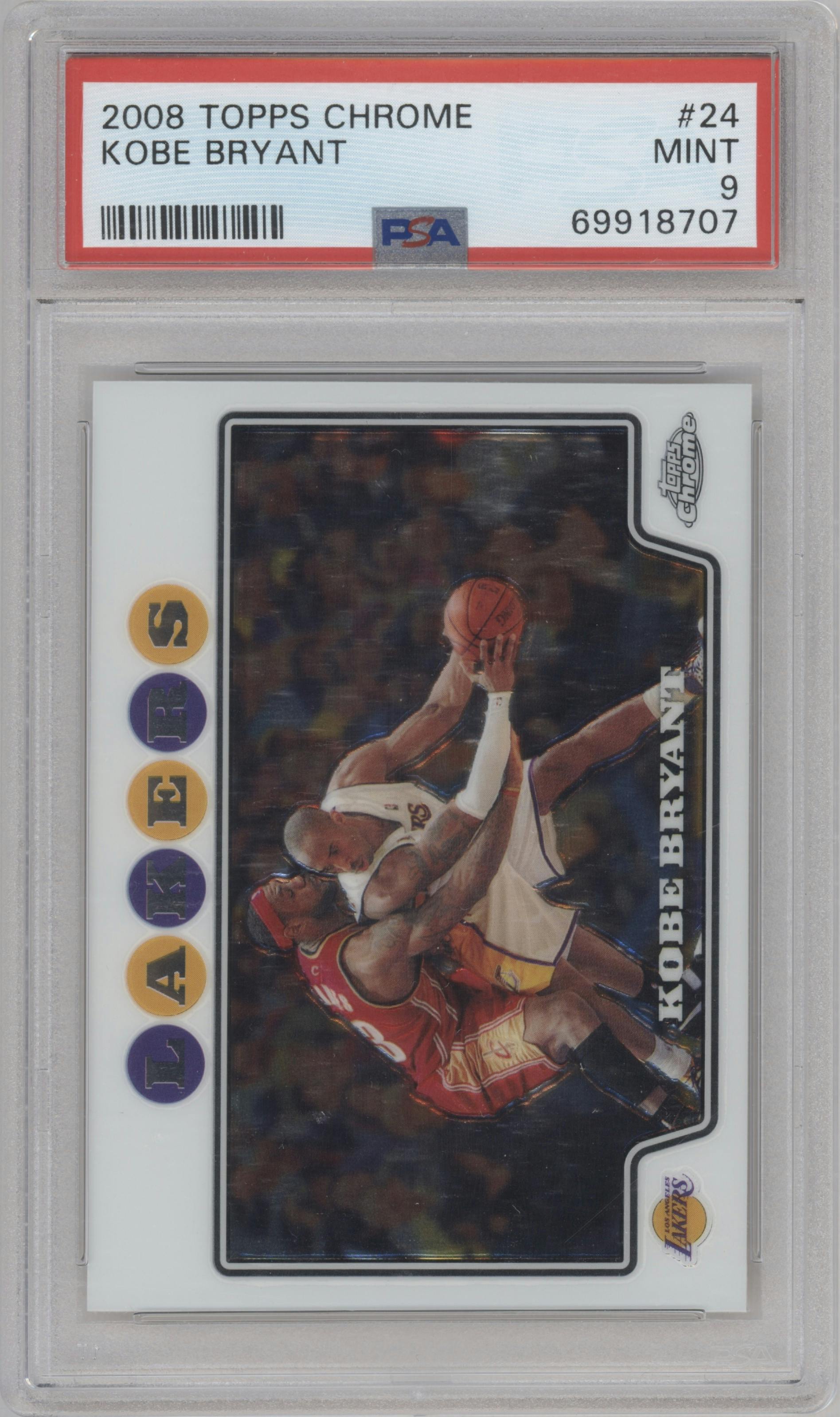 Kobe Bryant from the 2008-09 Topps Chrome  set graded by PSA and given an overall grade of 9.