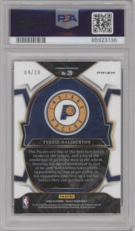 Tyrese Haliburton from the 2022-23 Panini Select set featuring a Gold Prizm parallel graded by PSA and given an overall grade of 10.