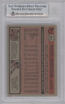 Rickey Henderson from the 1981 Topps set graded by Beckett and given an overall grade of 7.5.
