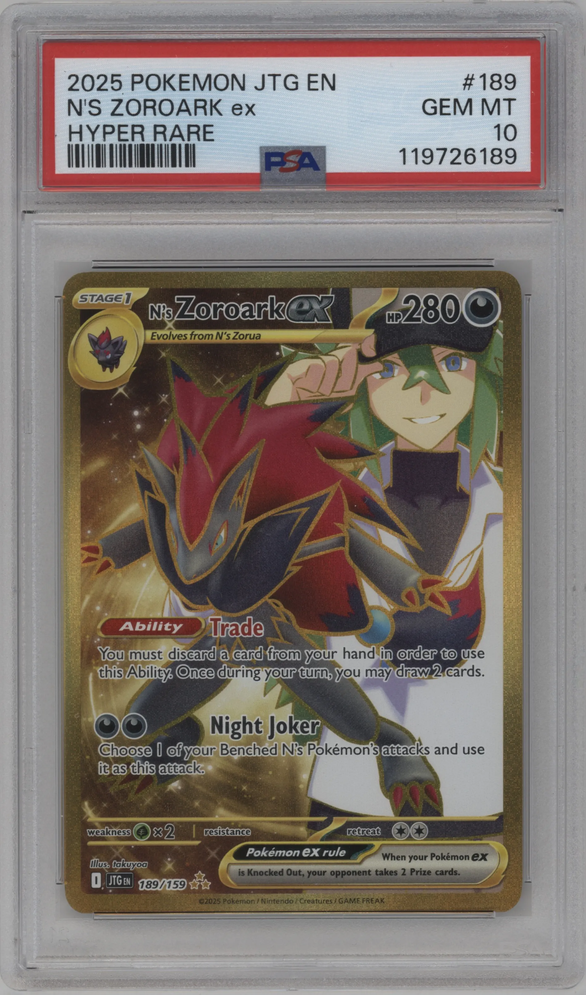 2025 Pokemon SV Journey Together N's Zoroark ex #189 PSA 10