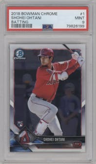 Shohei Ohtani from the 2018 Bowman Chrome set graded by PSA and given an overall grade of 9.