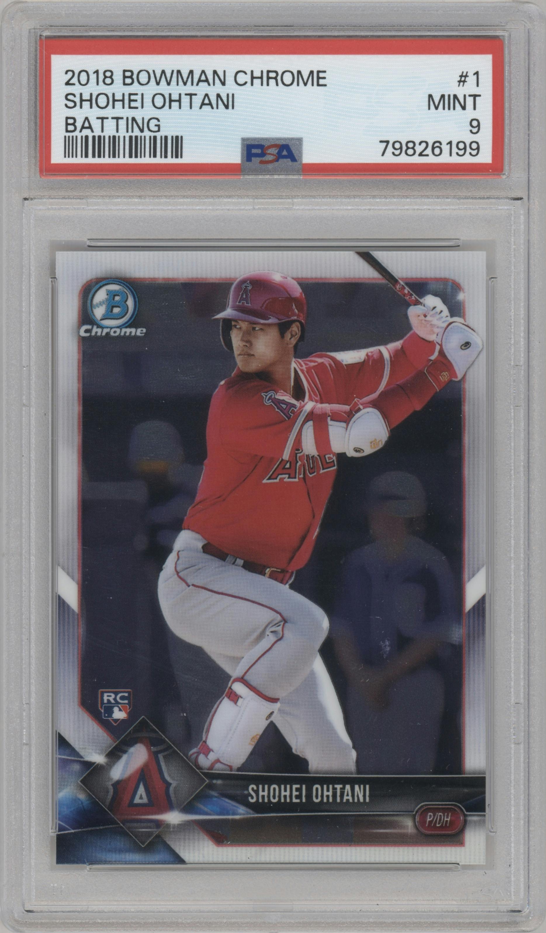 Shohei Ohtani from the 2018 Bowman Chrome set graded by PSA and given an overall grade of 9.