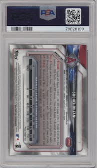 Shohei Ohtani from the 2018 Bowman Chrome set graded by PSA and given an overall grade of 9.