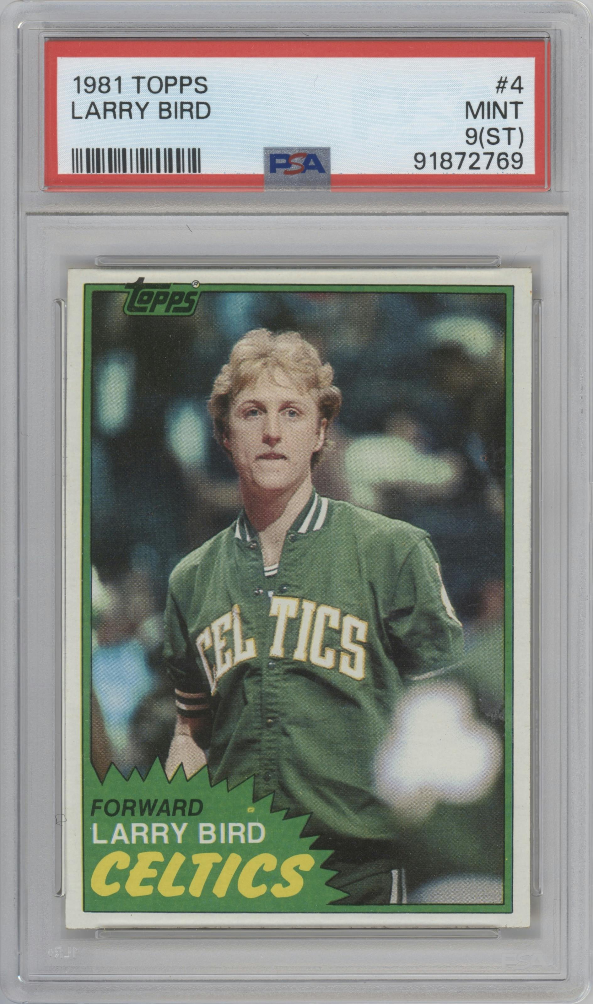 Larry Bird from the 1981-82 Topps  set graded by PSA and given an overall grade of 9.