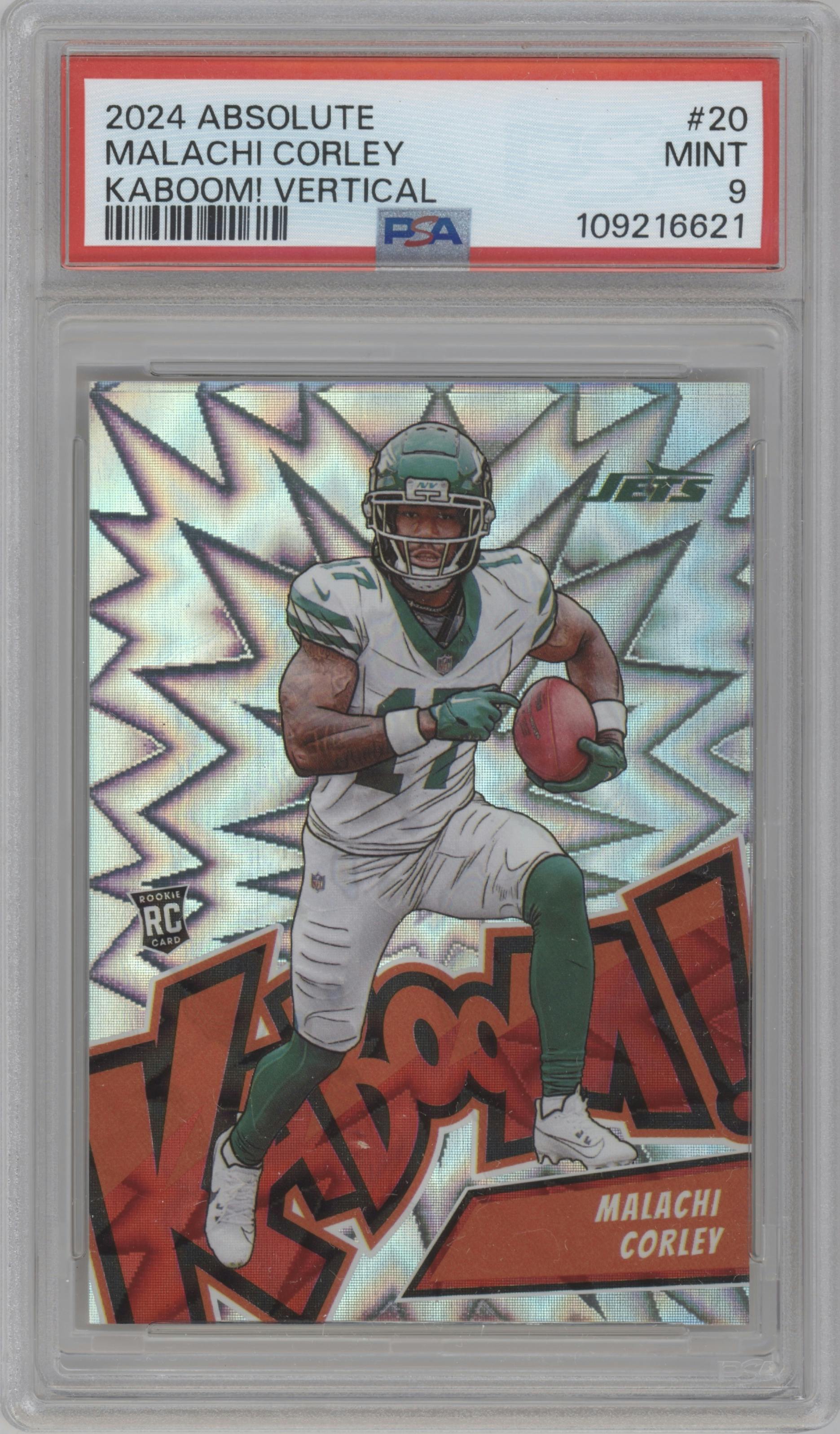 Malachi Corley from the 2024 Panini Absolute set graded by PSA and given an overall grade of 9.