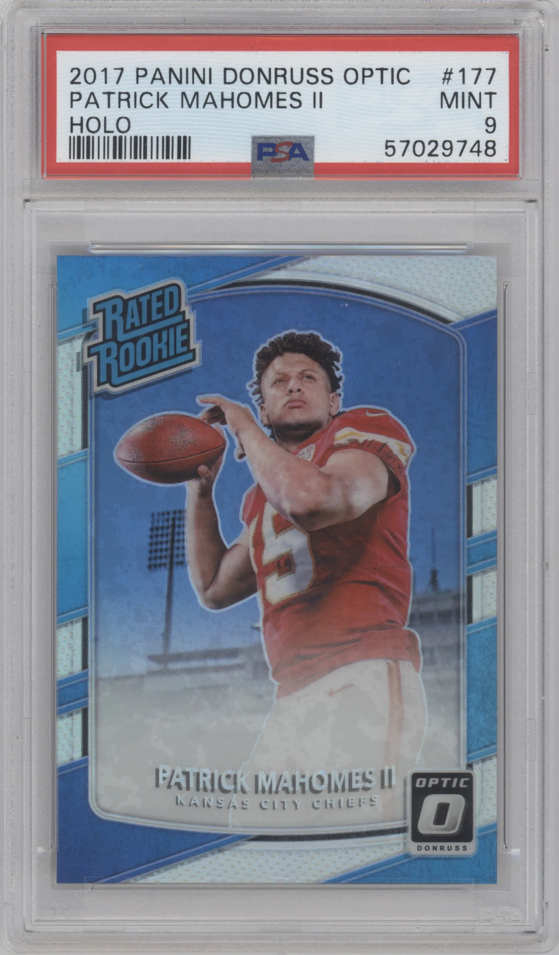 2017 Panini Donruss Optic Rated Rookie Patrick Mahomes II PSA 9