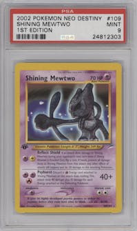 Shining Mewtwo from the 2002 Pokemon Neo Genesis set graded by PSA and given an overall grade of 9.