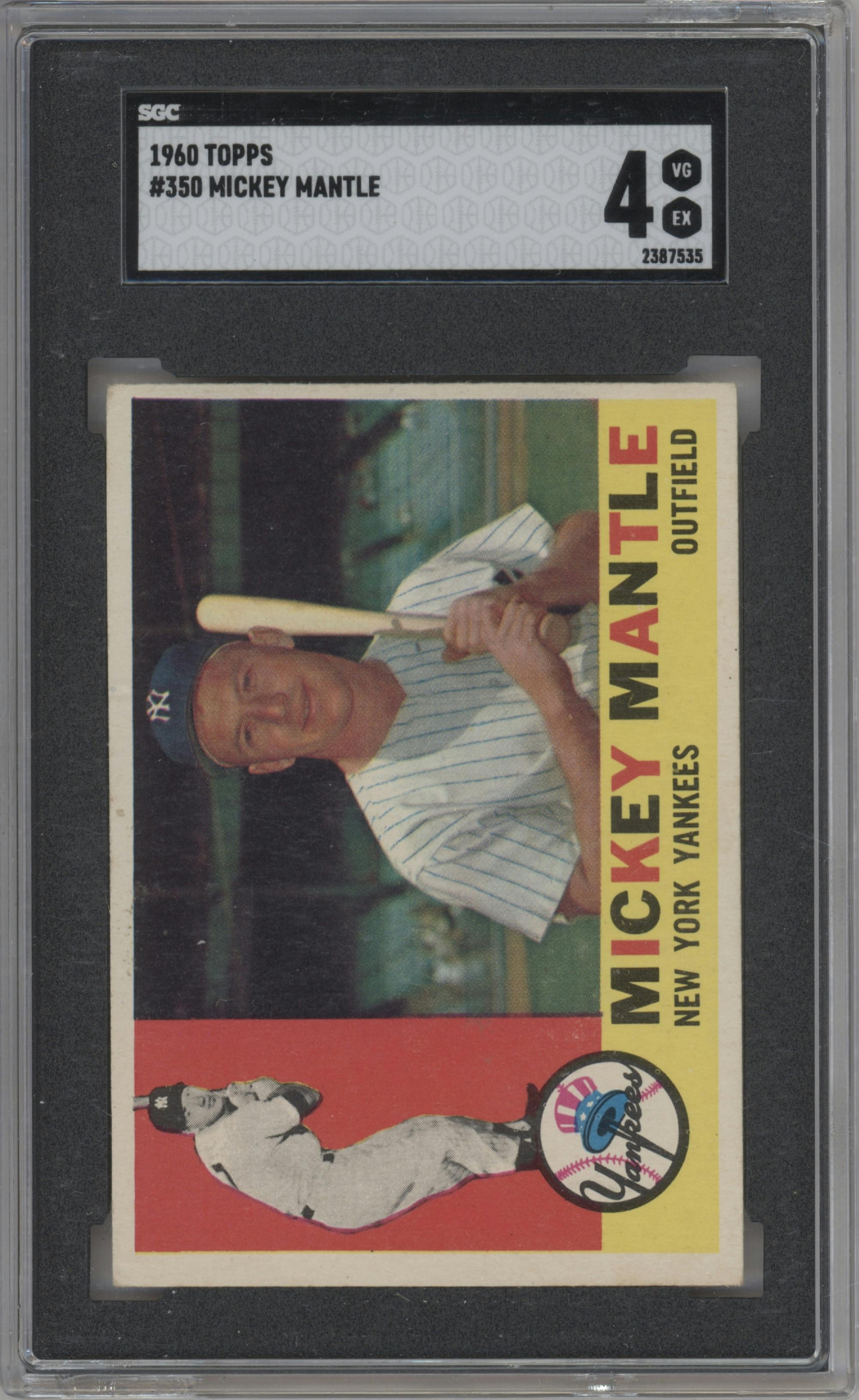 Mickey Mantle from the 1960 Topps set graded by SGC and given an overall grade of 4.