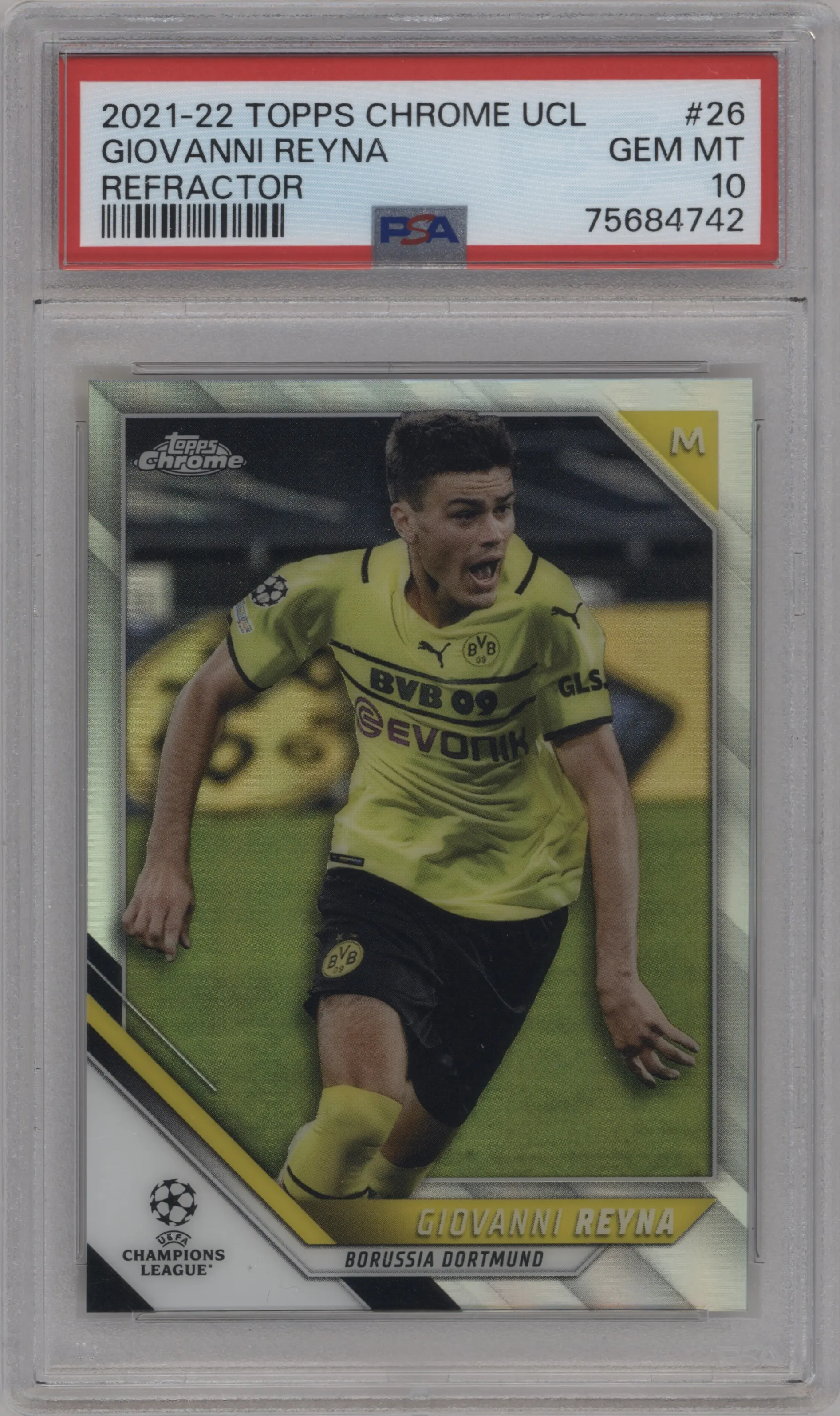 2021 Topps Chrome UEFA Champions League Giovanni Reyna Refractor PSA 10