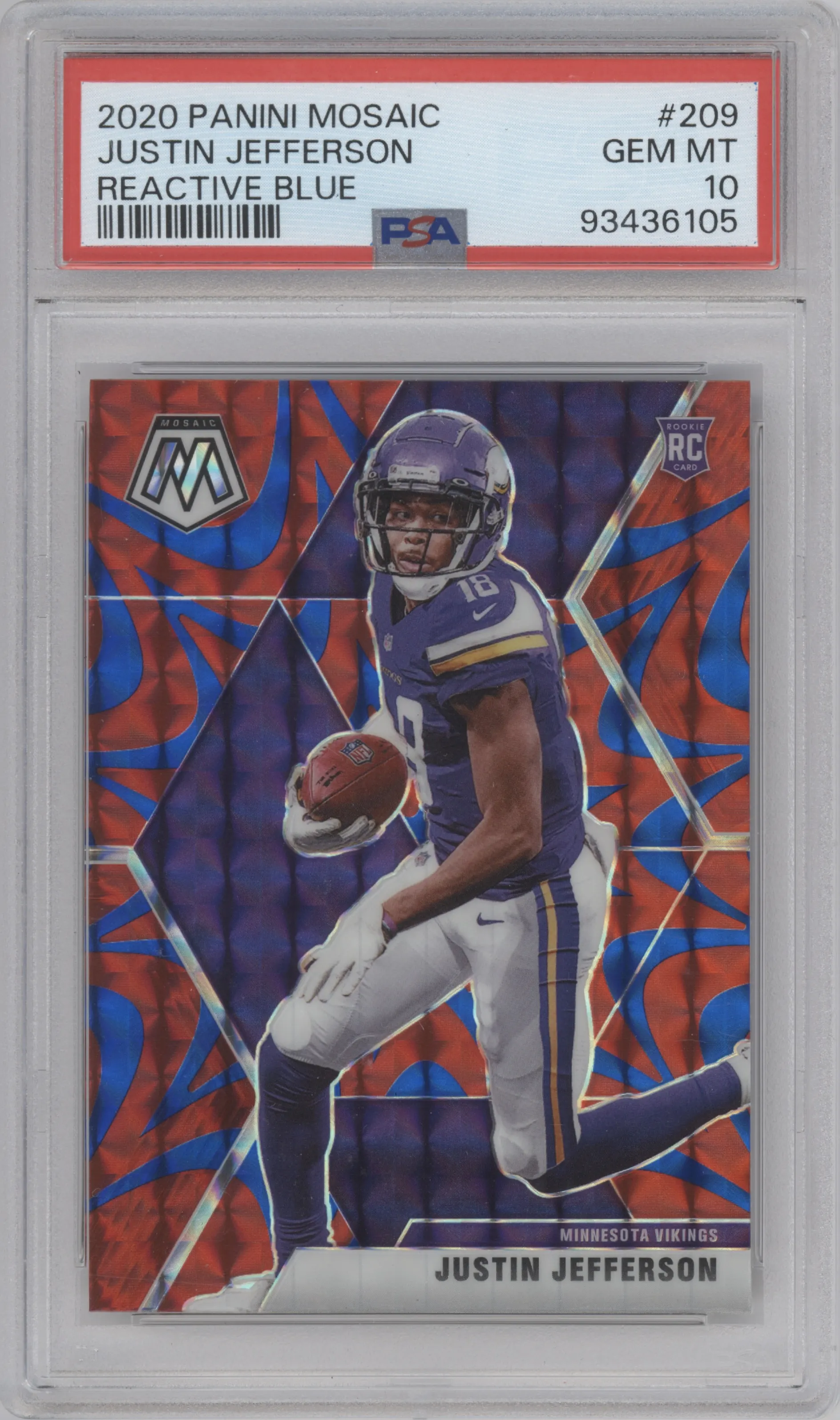 2020 Panini Mosaic Justin Jefferson Reactive Blue #209 PSA 10
