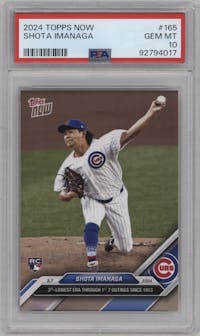 Shota Imanaga from the 2024 Topps Now set graded by PSA and given an overall grade of 10.