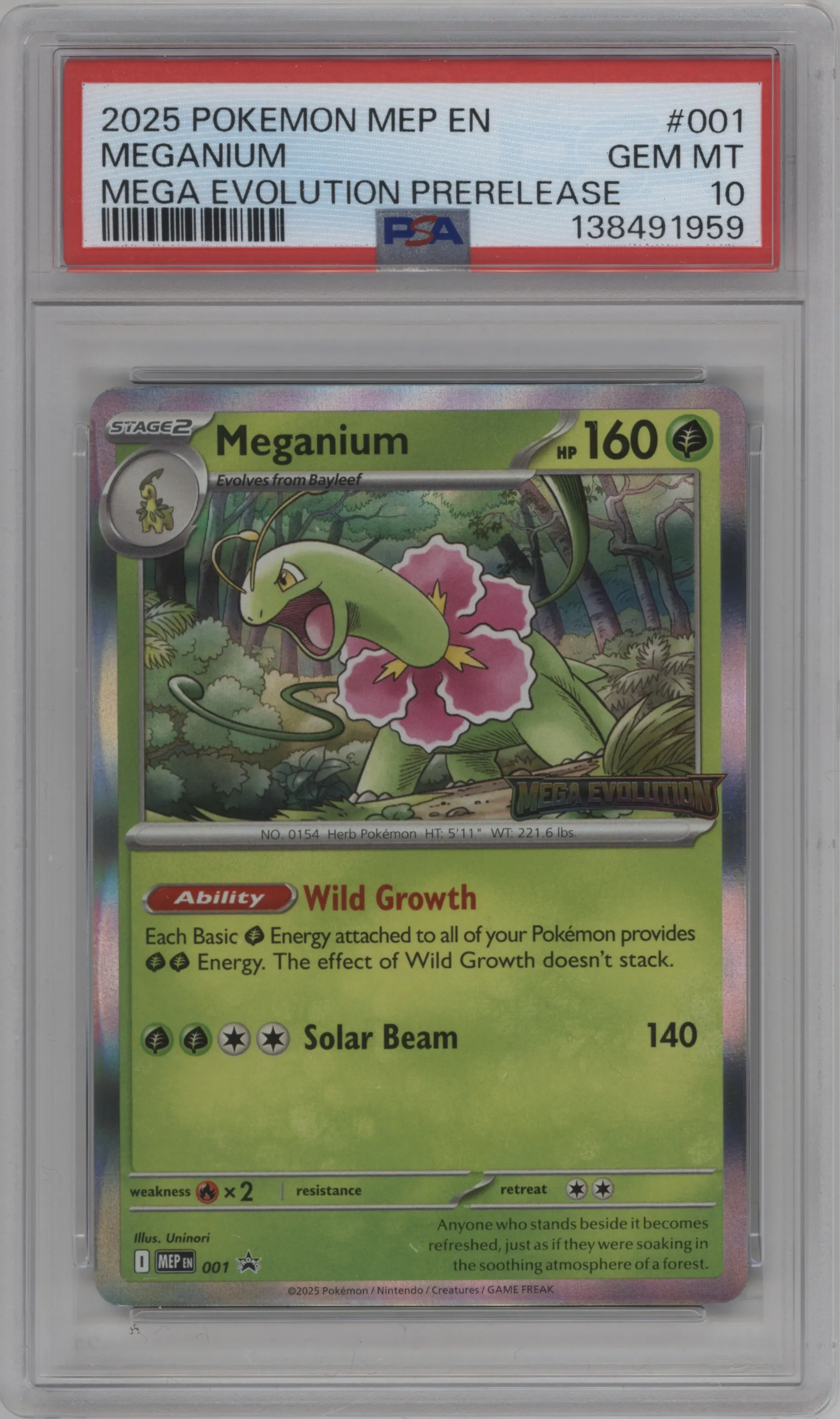 2025 Pokemon Mega Evolution Meganium Mega Evolution Prerelease PSA 10