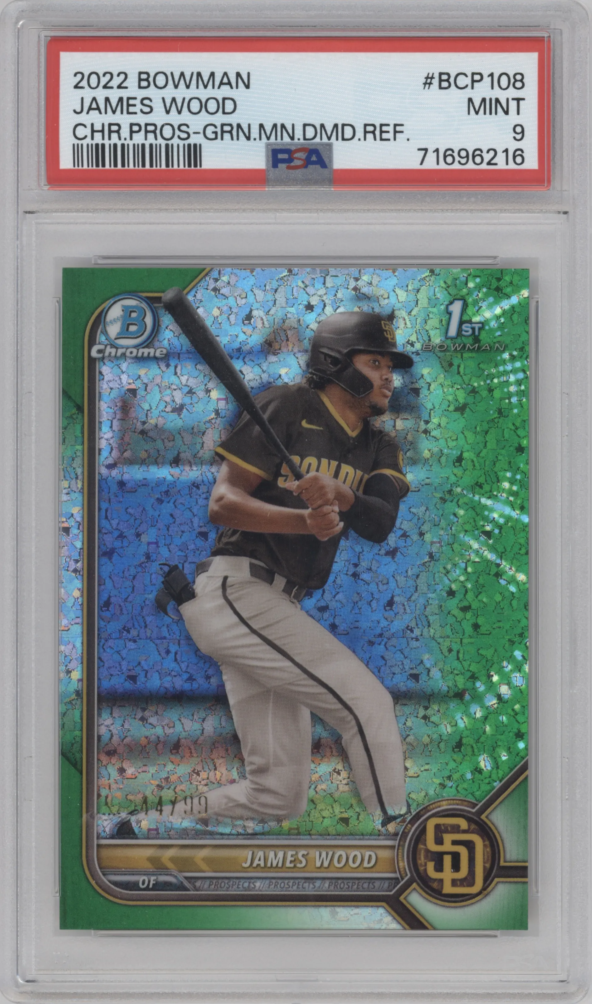 2022 Bowman Chr.Pros. James Wood Green Mini-Diamond Ref. #BCP-108 PSA 9