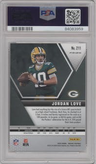 Jordan Love from the 2020 Panini Mosaic set featuring a Red Mosaic parallel graded by PSA and given an overall grade of 10.