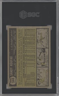Sandy Koufax from the 1961 Topps set graded by SGC and given an overall grade of 4.