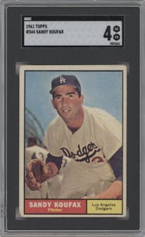 Sandy Koufax from the 1961 Topps set graded by SGC and given an overall grade of 4.