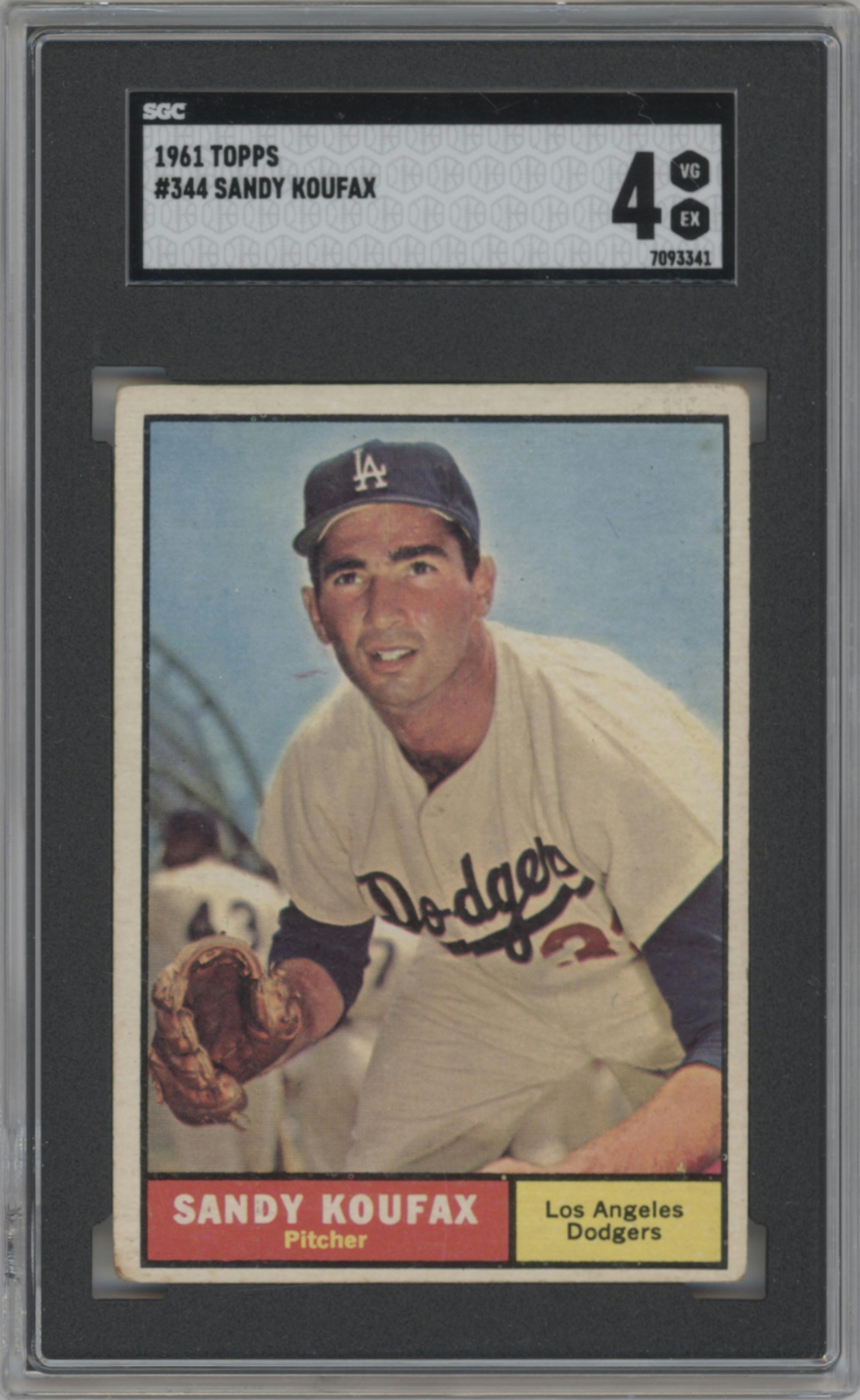 Sandy Koufax from the 1961 Topps set graded by SGC and given an overall grade of 4.