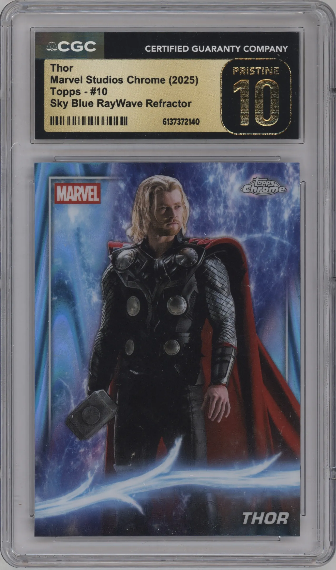 2025 Topps Chrome Marvel Studios Thor Sky Blue RayWave Refractor #10 CGC 10