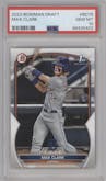 Max Clark from the 2023 Bowman Draft set graded by PSA and given an overall grade of 10.