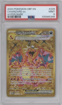 Charizard ex from the 2023 Pokemon SV set graded by PSA and given an overall grade of 9.