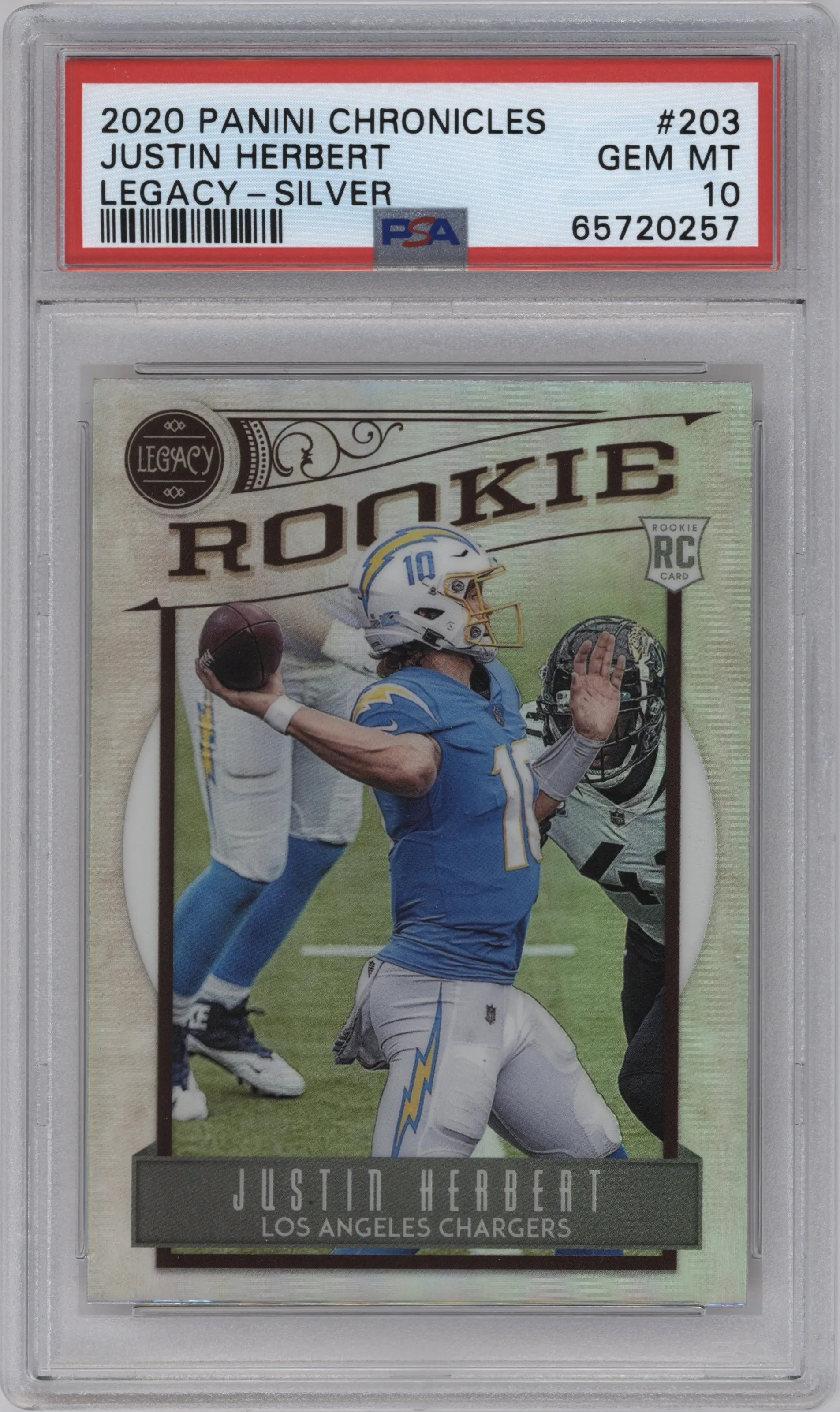 2020 Panini Chronicles Legacy Justin Herbert Silver #203 PSA 10