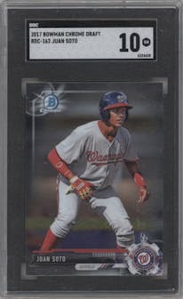 Juan Soto from the 2017 Bowman Draft set graded by SGC and given an overall grade of 10.