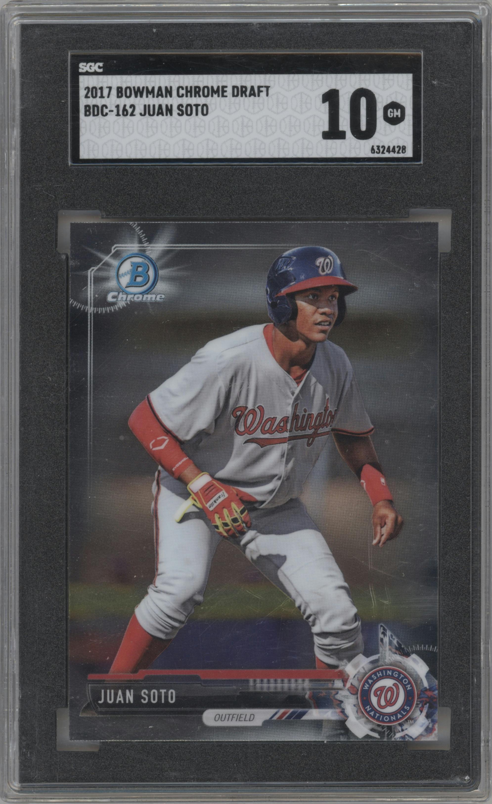Juan Soto from the 2017 Bowman Draft set graded by SGC and given an overall grade of 10.