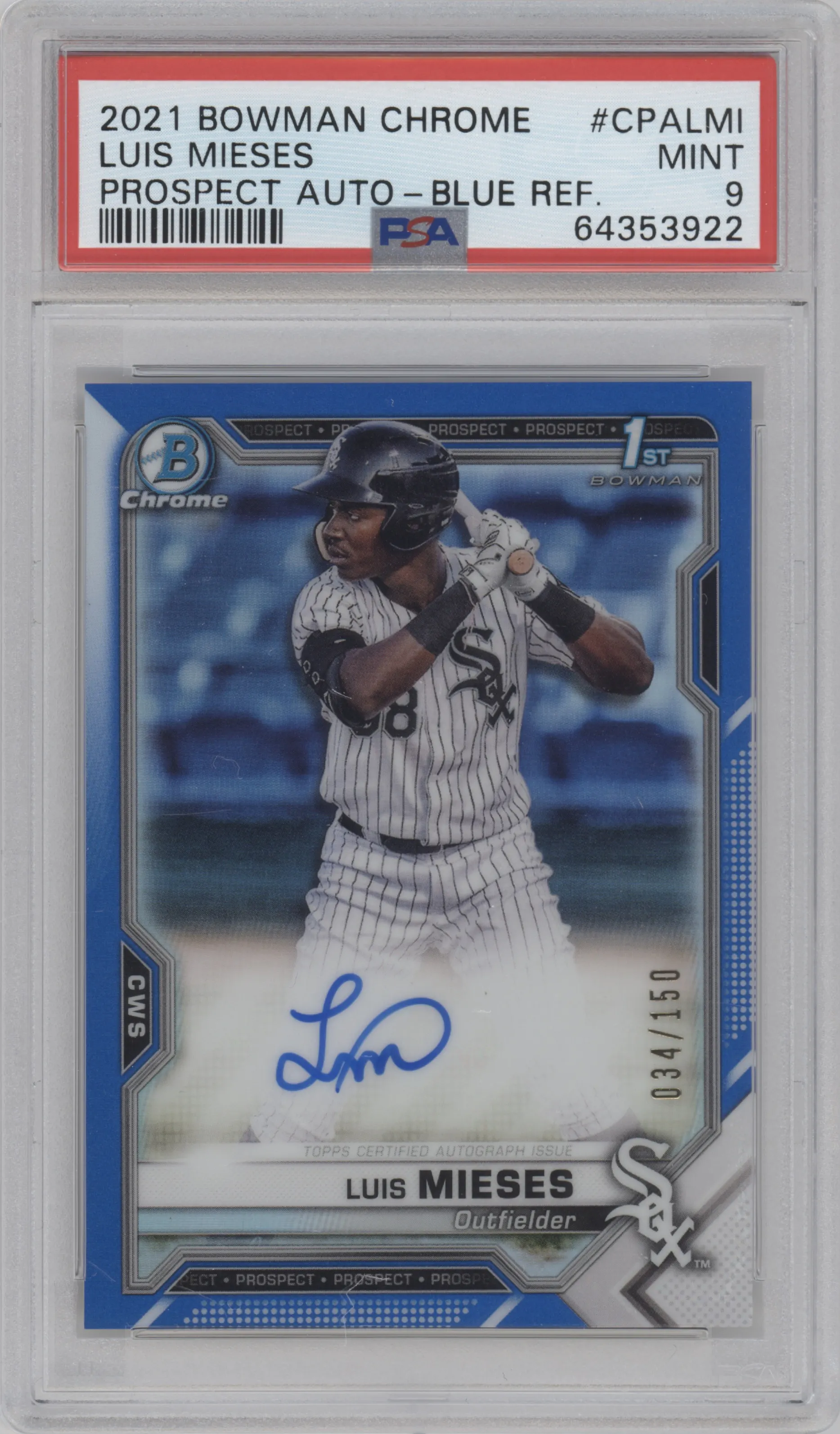 2021 Bowman Chrome Pros.Auto Luis Mieses Blue Refractor PSA 9