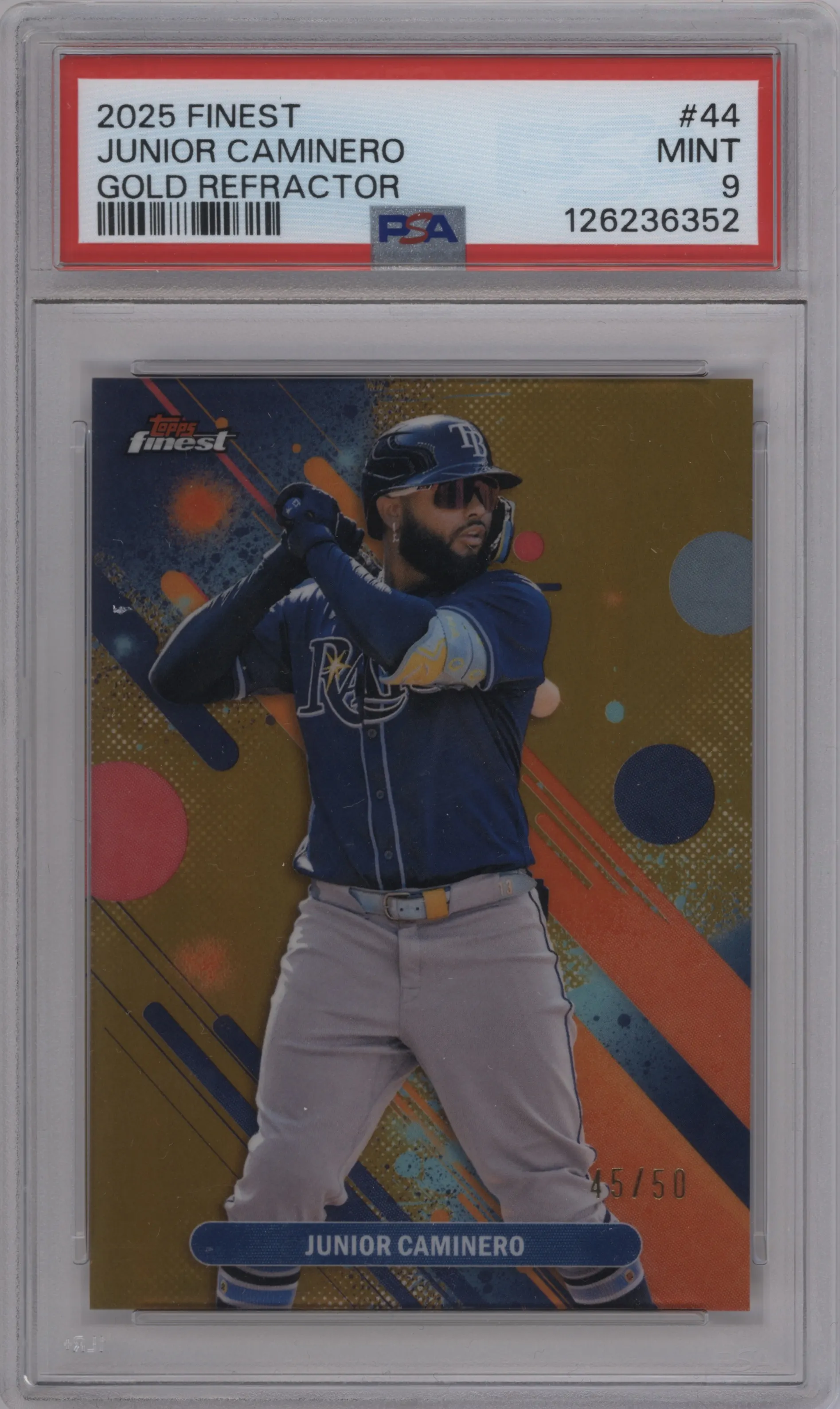 2025 Topps Finest Junior Caminero Gold Refractor #44 PSA 9