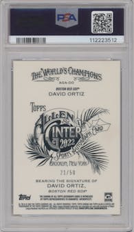 David Ortiz from the 2022 Topps Allen & Ginter Chrome set featuring a Gold Refractor parallel graded by PSA and given an overall grade of 10.