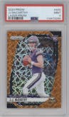 J.J. McCarthy from the 2024 Panini Prizm set featuring a Lazer Prizm parallel graded by PSA and given an overall grade of 9.