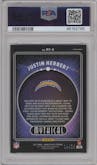 Justin Herbert from the 2021 Panini Donruss Optic set featuring a Black Pandora parallel graded by PSA and given an overall grade of 9.