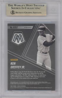 Ken Griffey Jr. from the 2021 Panini Mosaic  set featuring a Reactive Red parallel graded by Beckett and given an overall grade of 9.5.