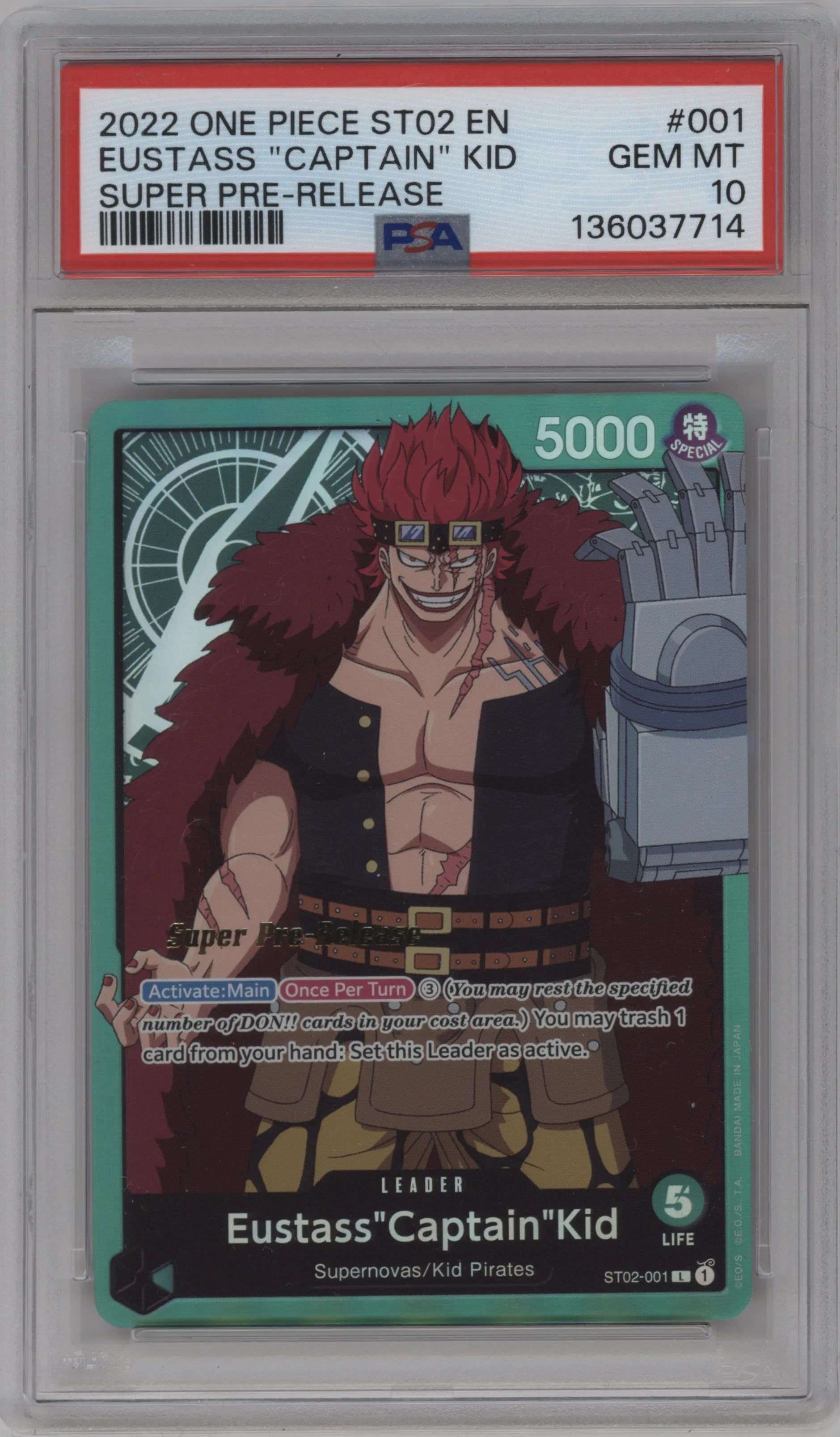 2022 One Piece Worst Generation Eustass"Captain"Kid Super Pre-Release PSA 10
