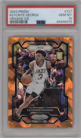 Keyonte George from the 2023-24 Panini Prizm set featuring a Orange Ice parallel graded by PSA and given an overall grade of 10.