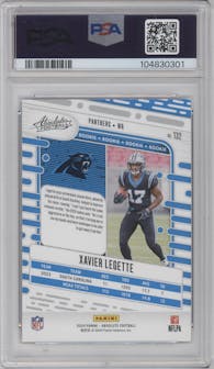 Xavier Legette from the 2024 Panini Absolute set featuring a Red/Blue parallel graded by PSA and given an overall grade of 10.