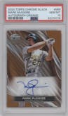 Mark McGwire from the  2024 Topps Chrome Black set featuring a Orange Refractor parallel graded by PSA and given an overall grade of 10.