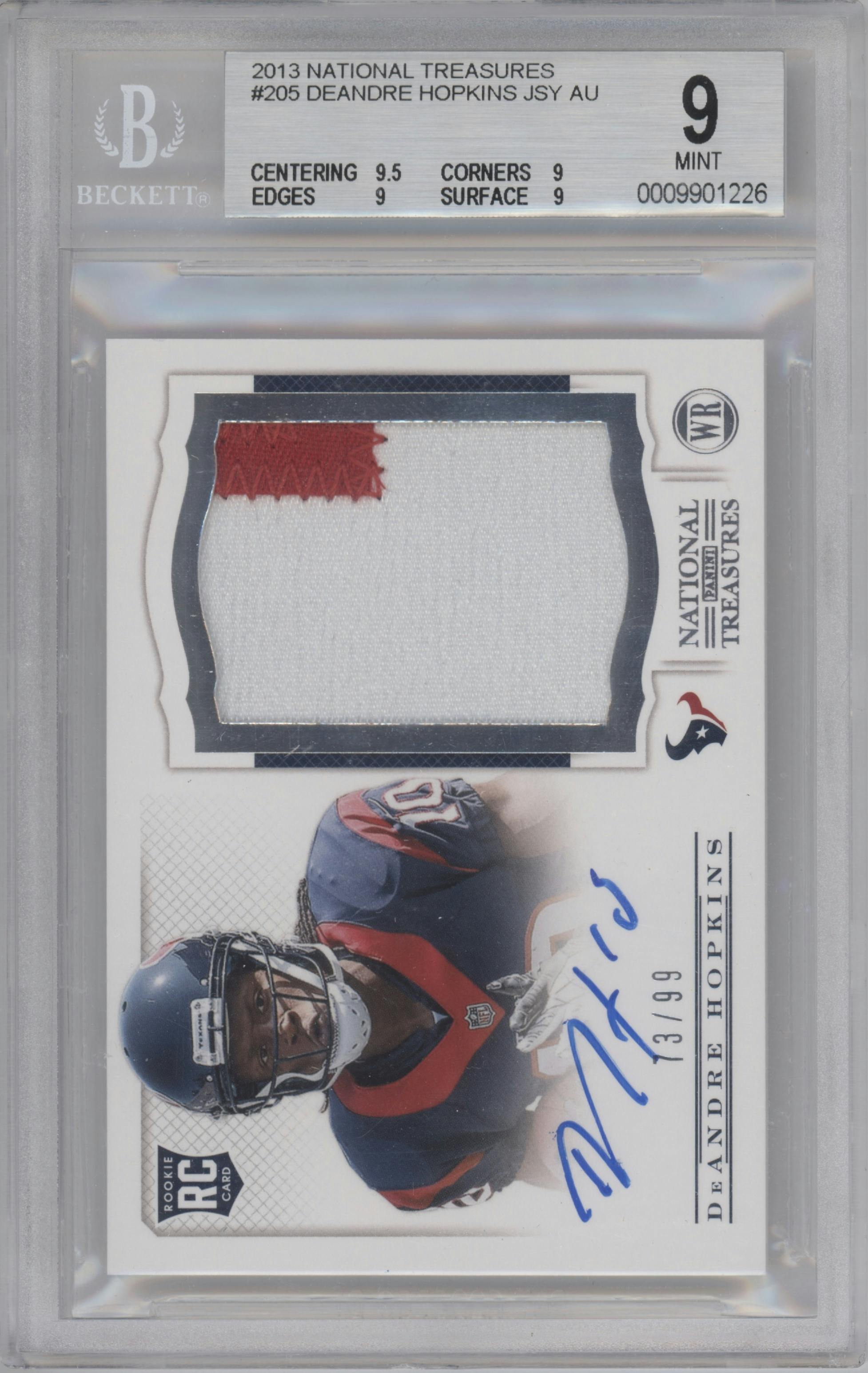 DeAndre Hopkins from the 2013 Panini National Treasures set graded by Beckett and given an overall grade of 9.