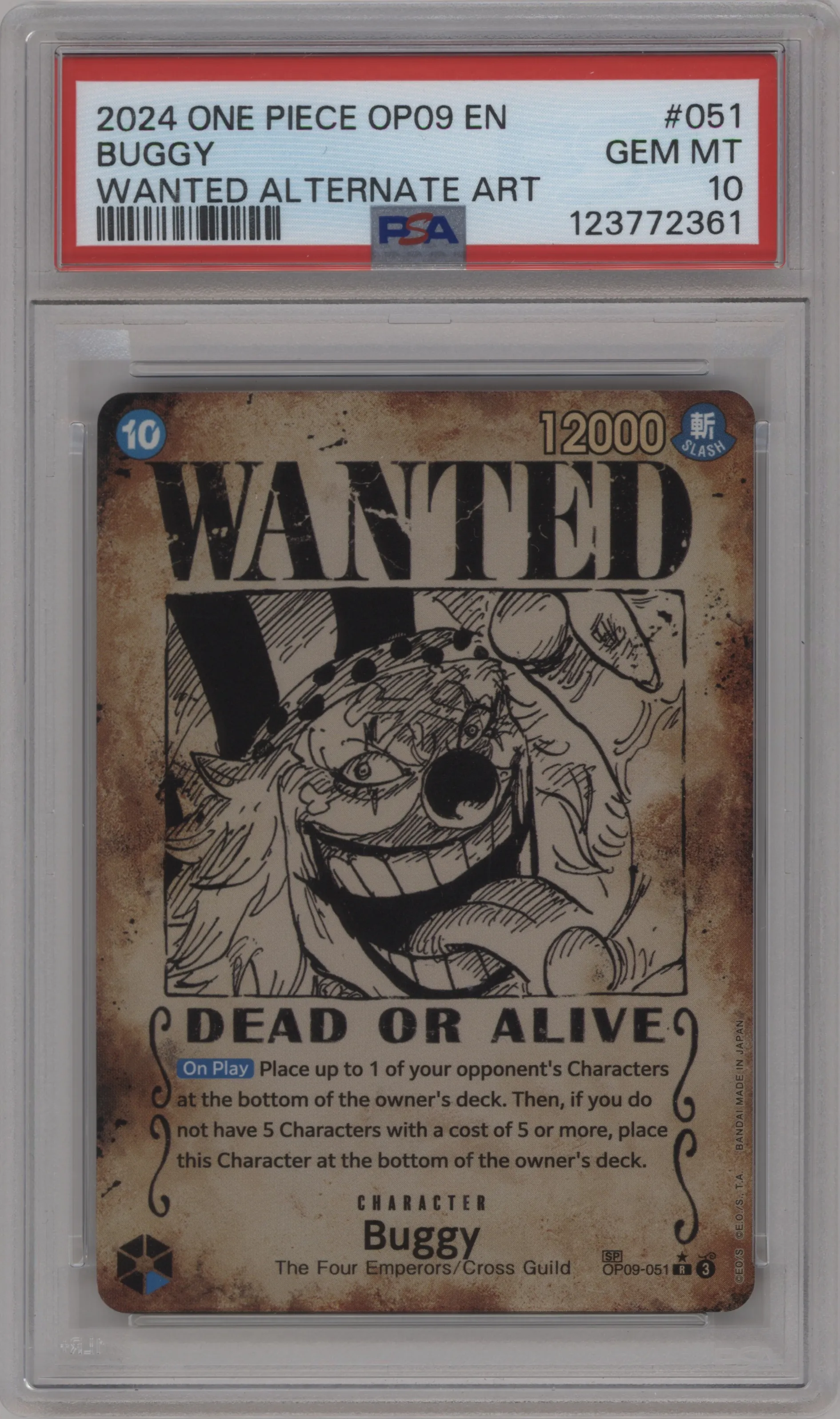 2024 One Piece Emperors in the New World Buggy Wanted Poster Alternate Art PSA 10